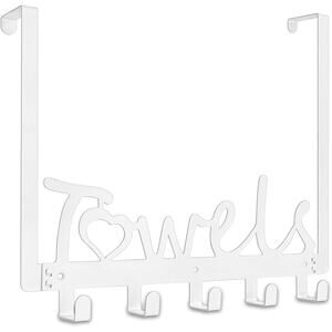 Over Door Towel Rack White Metal 5 Hooks Bathroom Organizer Hanger NWT